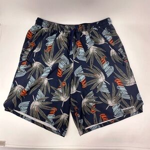 Patagonia Swim Shorts Trunks Mens Small Hawaiian Leaves Tropical Blue Green